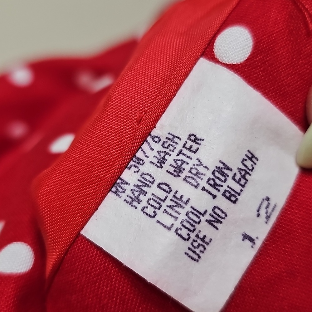 True Vintage 1980s Kamisato By Geary Roark Red Polka Dot Midi Dress Drop Waist M - Picture 12 of 15